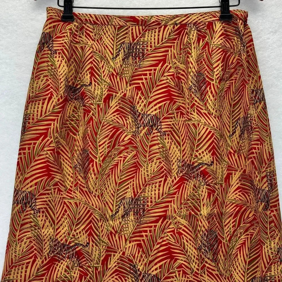 Vtg Ann May 100% Silk Red Yellow Tiger Animal Print Jungle Pencil Skirt Sz 12 - Picture 4 of 7
